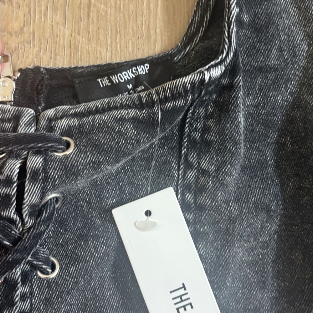 NWT black denim lace up top - Picture 3 of 4